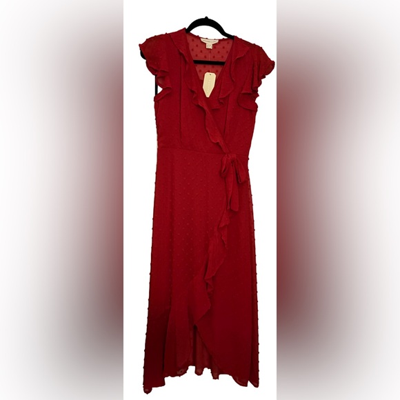 Monteau Pin Dot Ruffle Red Dress - Picture 2 of 4